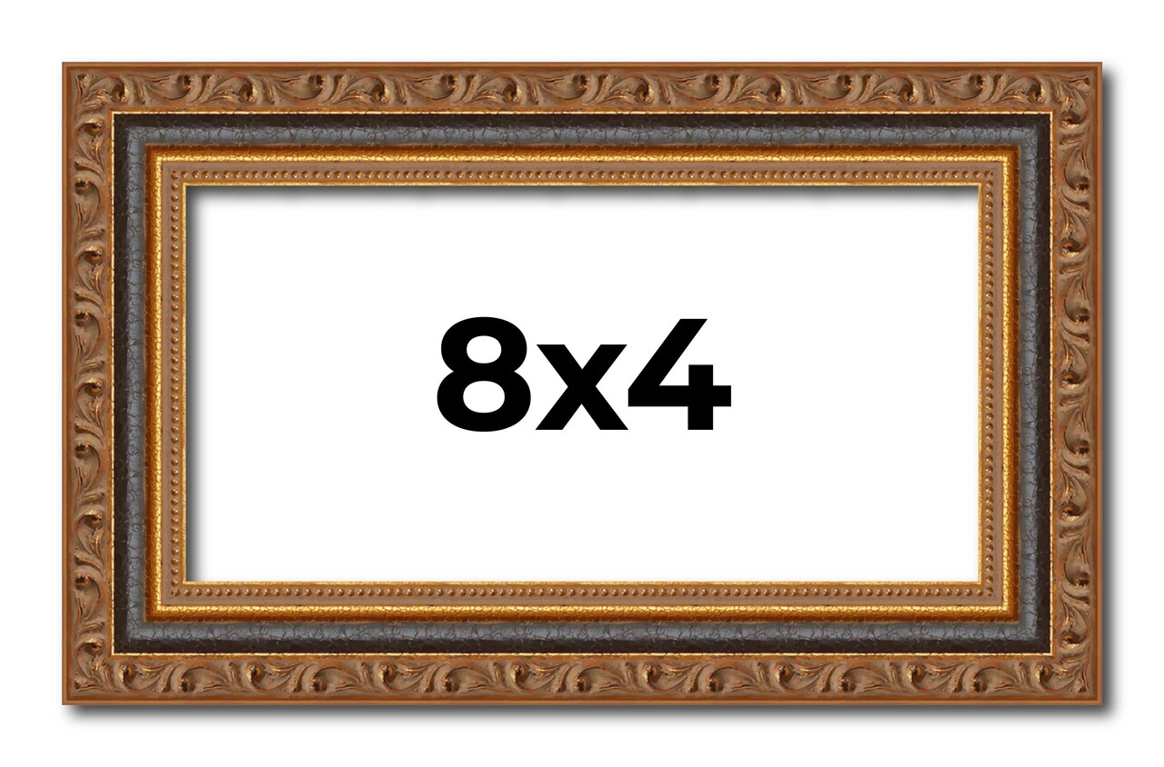 8x4 Classic Gold Picture Frame - UV Acrylic, Foam Board Backing, Hanging Hardware